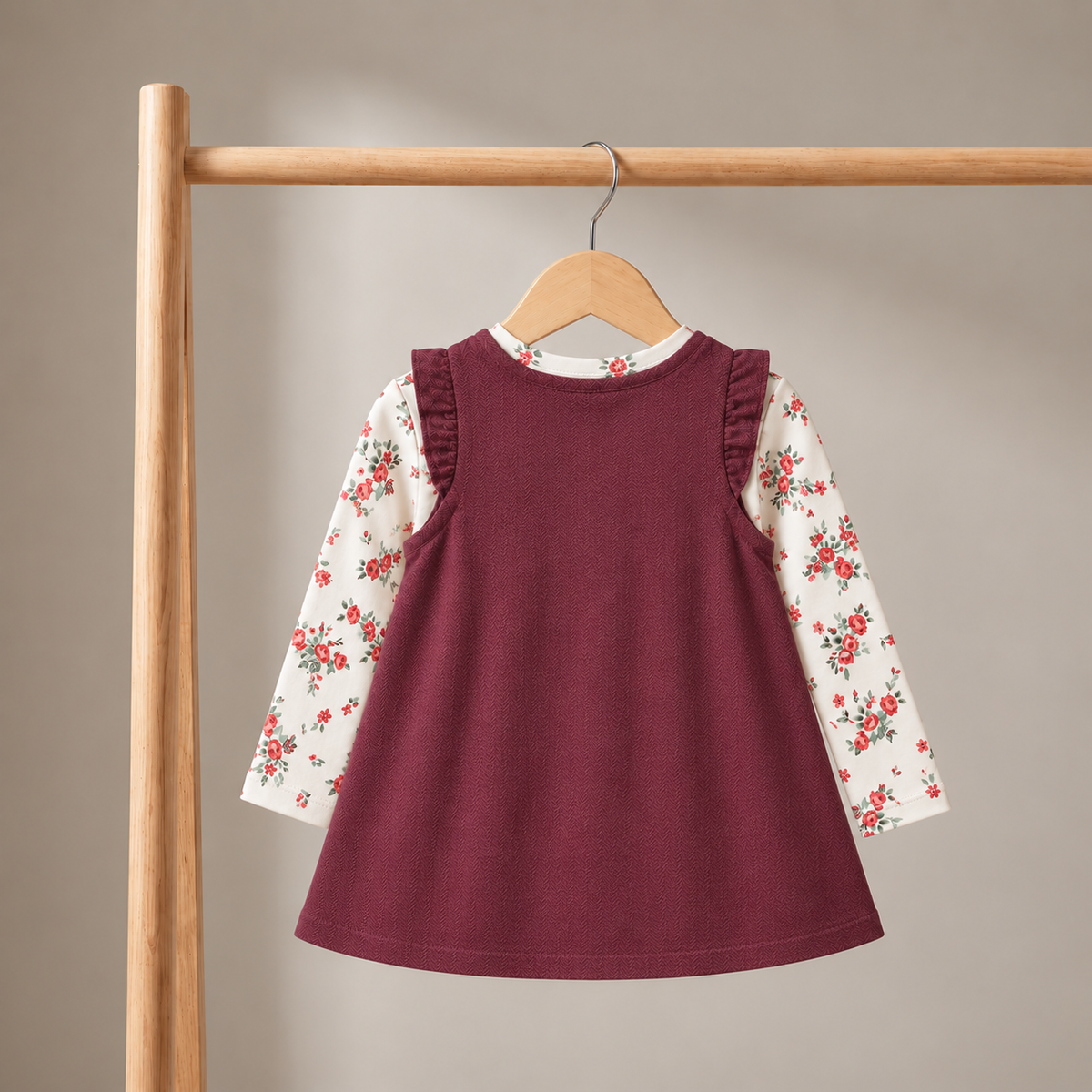 Baby girls floral top with pinny set, Plum