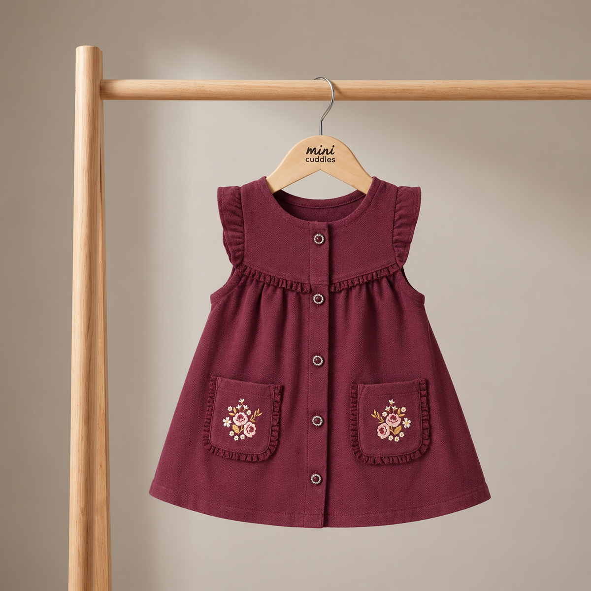 Baby girls floral top with pinny set, Plum