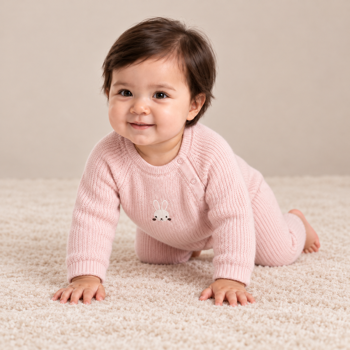 Rabbit-Embroidered Romper (Pink)