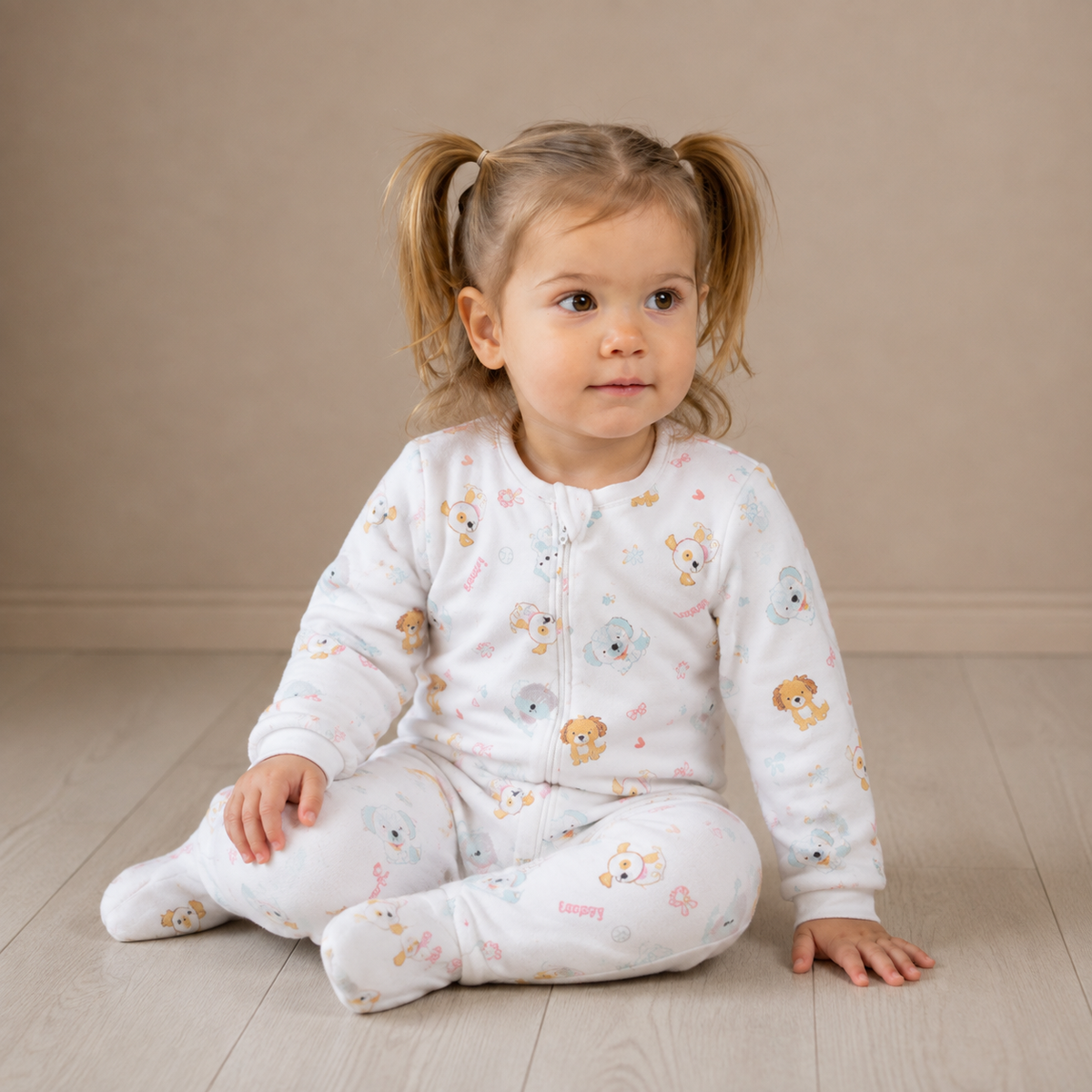 Baby Girls Animal Printed Sleepsuit, White