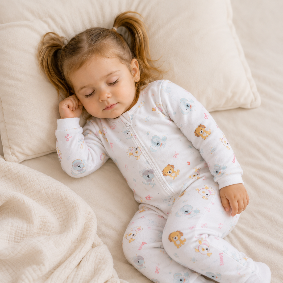 Baby Girls Animal Printed Sleepsuit, White