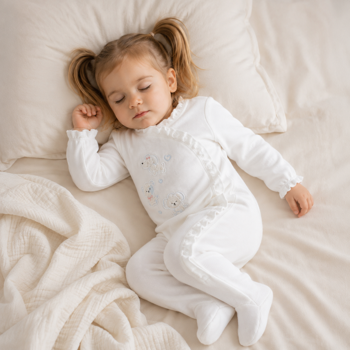 Baby Girls Animal Embroidered Wrap Sleepsuit, White