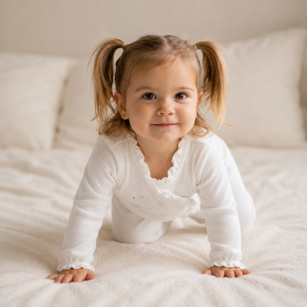 Baby Girls Animal Embroidered Wrap Sleepsuit, White