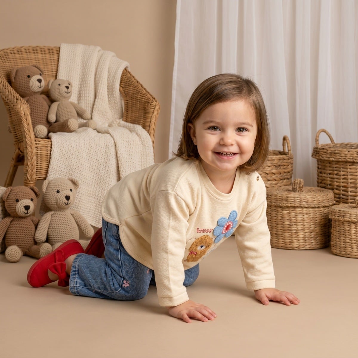 Girls Cream Single Sweat Shirt