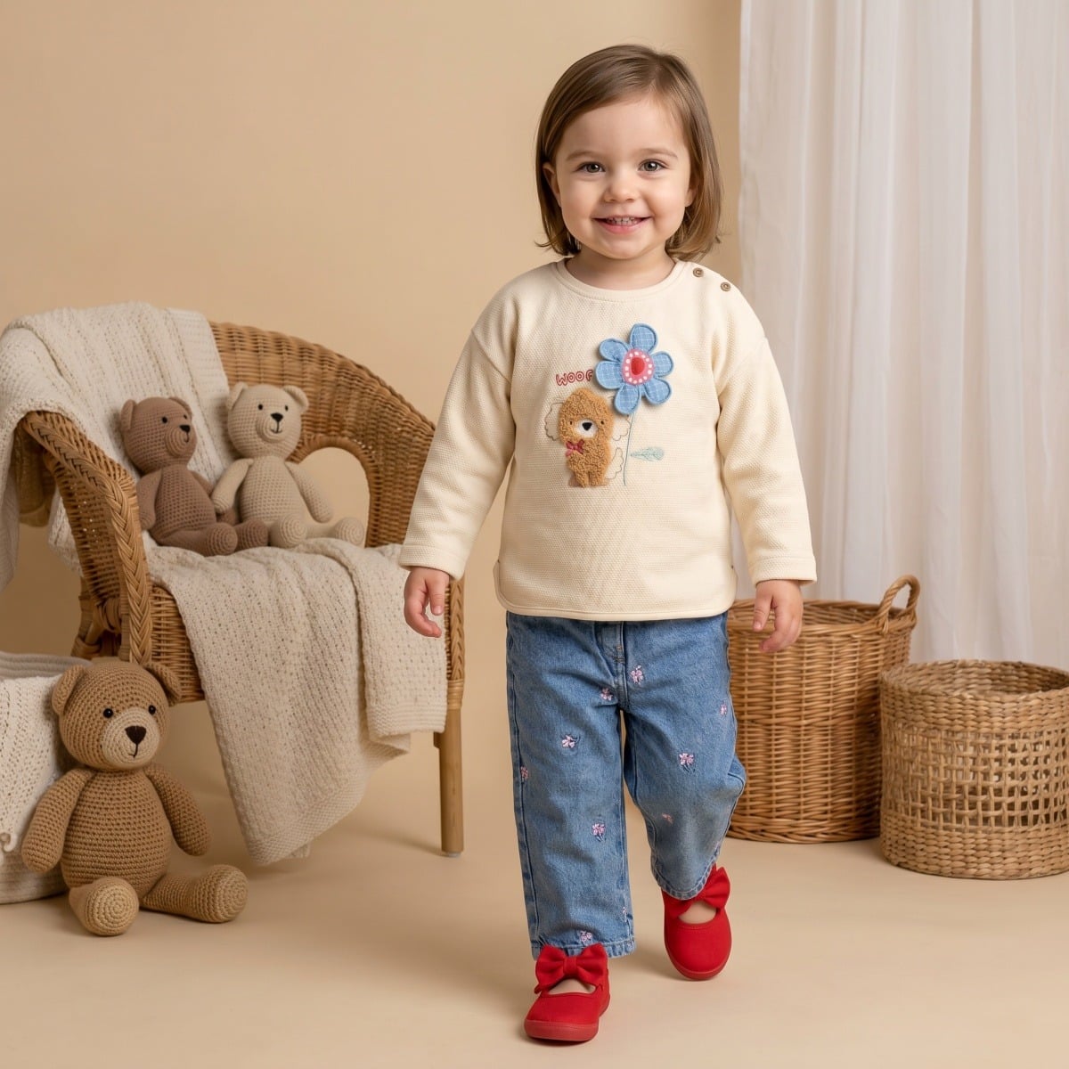 Girls Cream Single Sweat Shirt