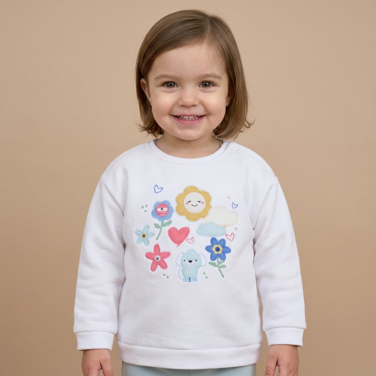 Girls White Single Sweat Shirt