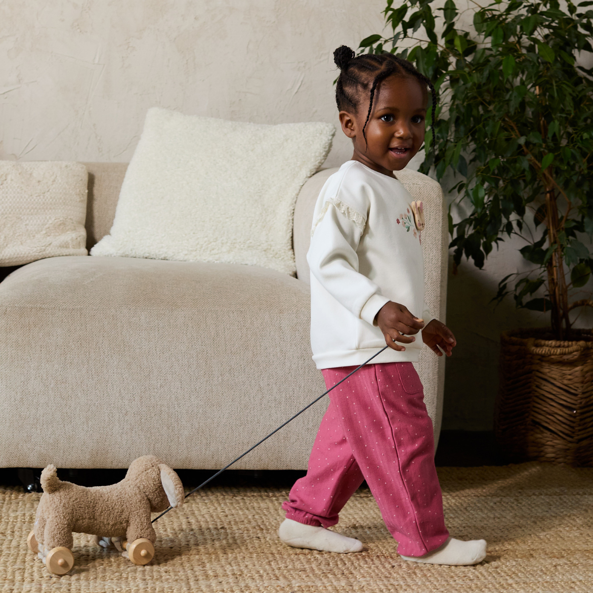 Baby Girls Bunny & Floral Embroidered Ruffle Sweatshirt, White