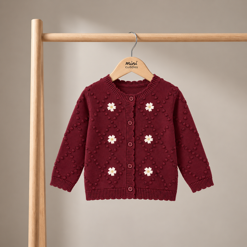 Baby Girls Floral embroidered Sweater, Plum