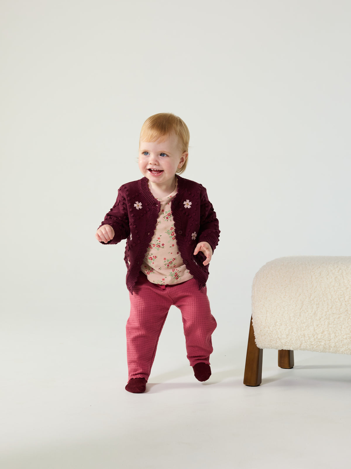 Baby Girls Floral embroidered Sweater, Plum