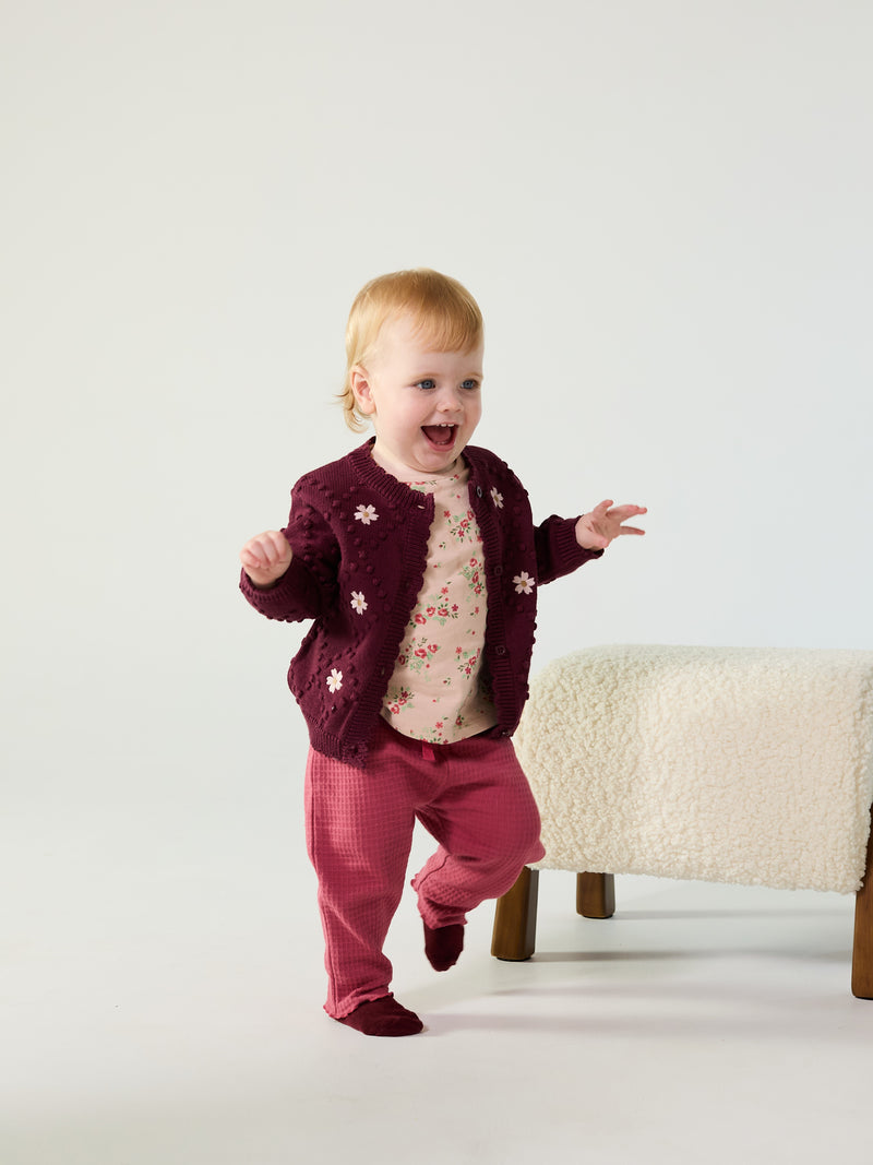 Baby Girls Floral embroidered Sweater, Plum