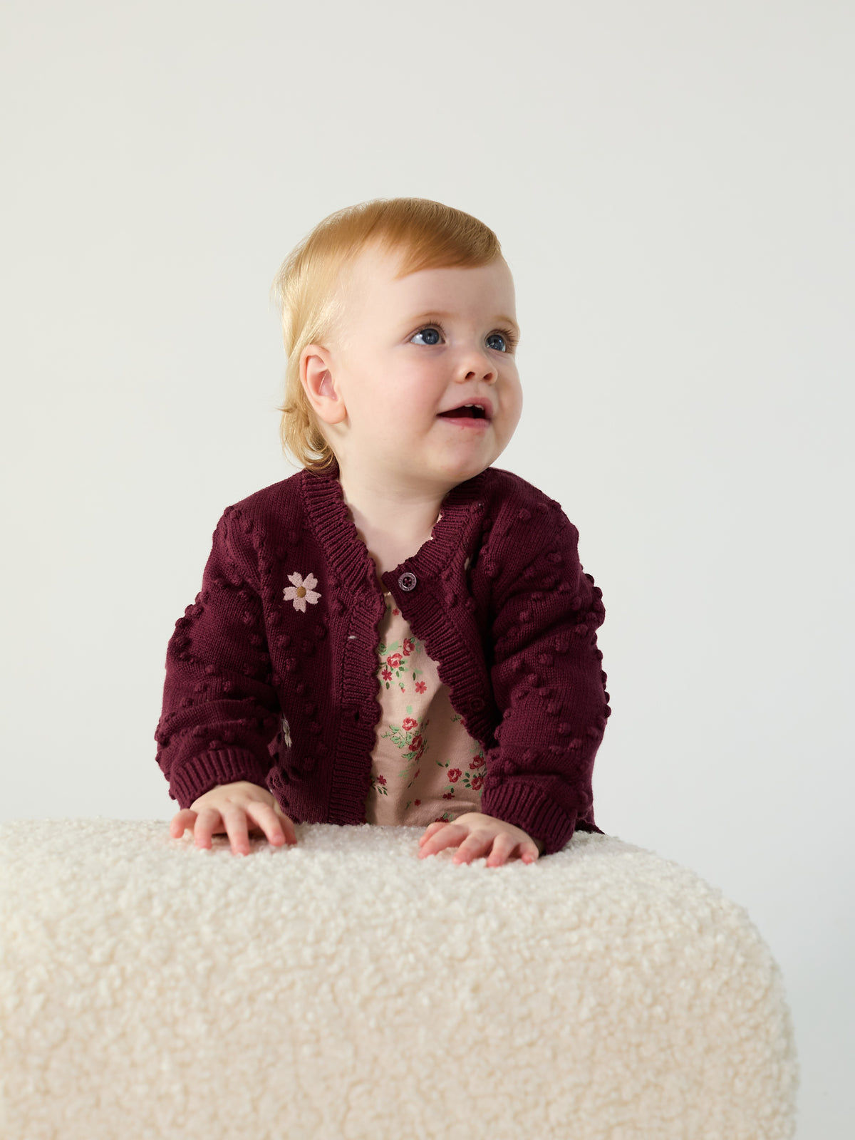 Baby Girls Floral embroidered Sweater, Plum