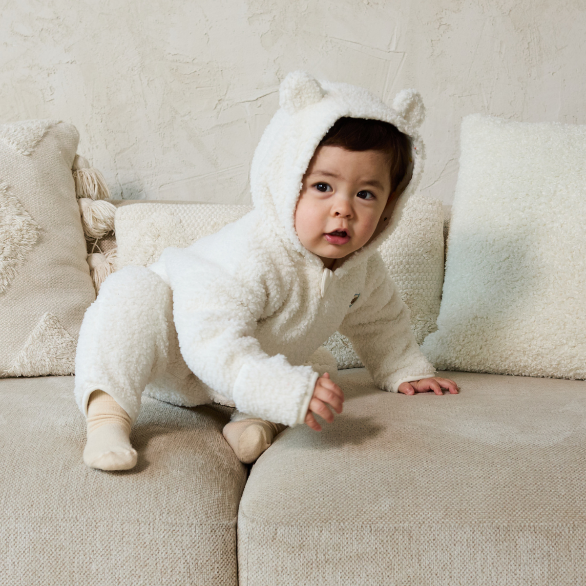 Baby Boys Hooded Romper, Off White