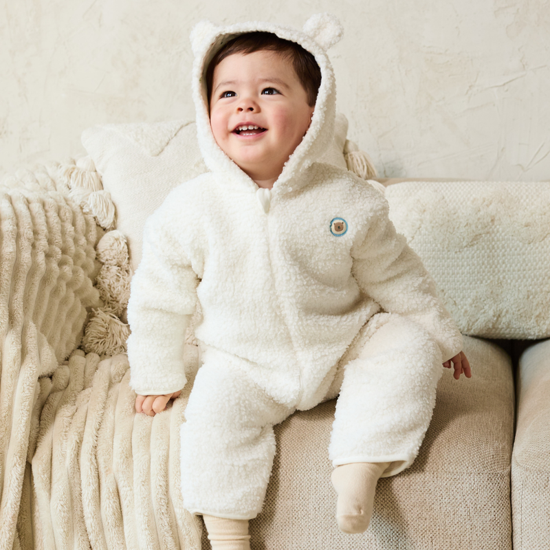 Baby Boys Hooded Romper, Off White