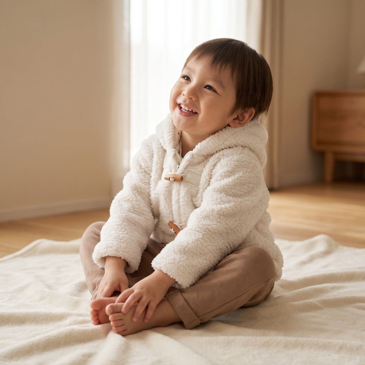 Baby Unisex Solid hooded jacket, Marshmallow