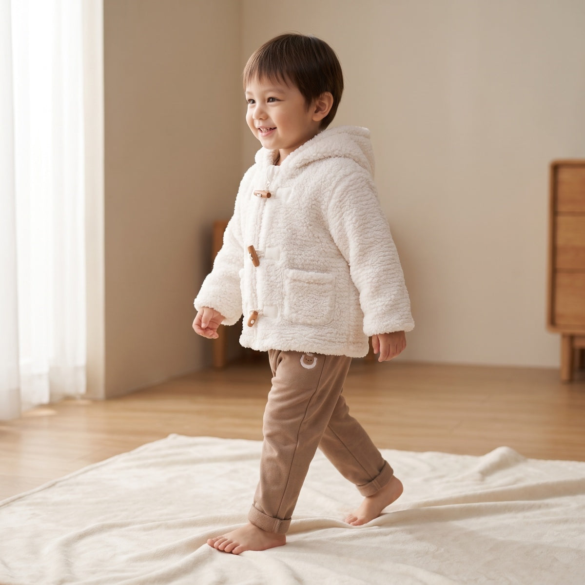 Baby Unisex Solid hooded jacket, Marshmallow