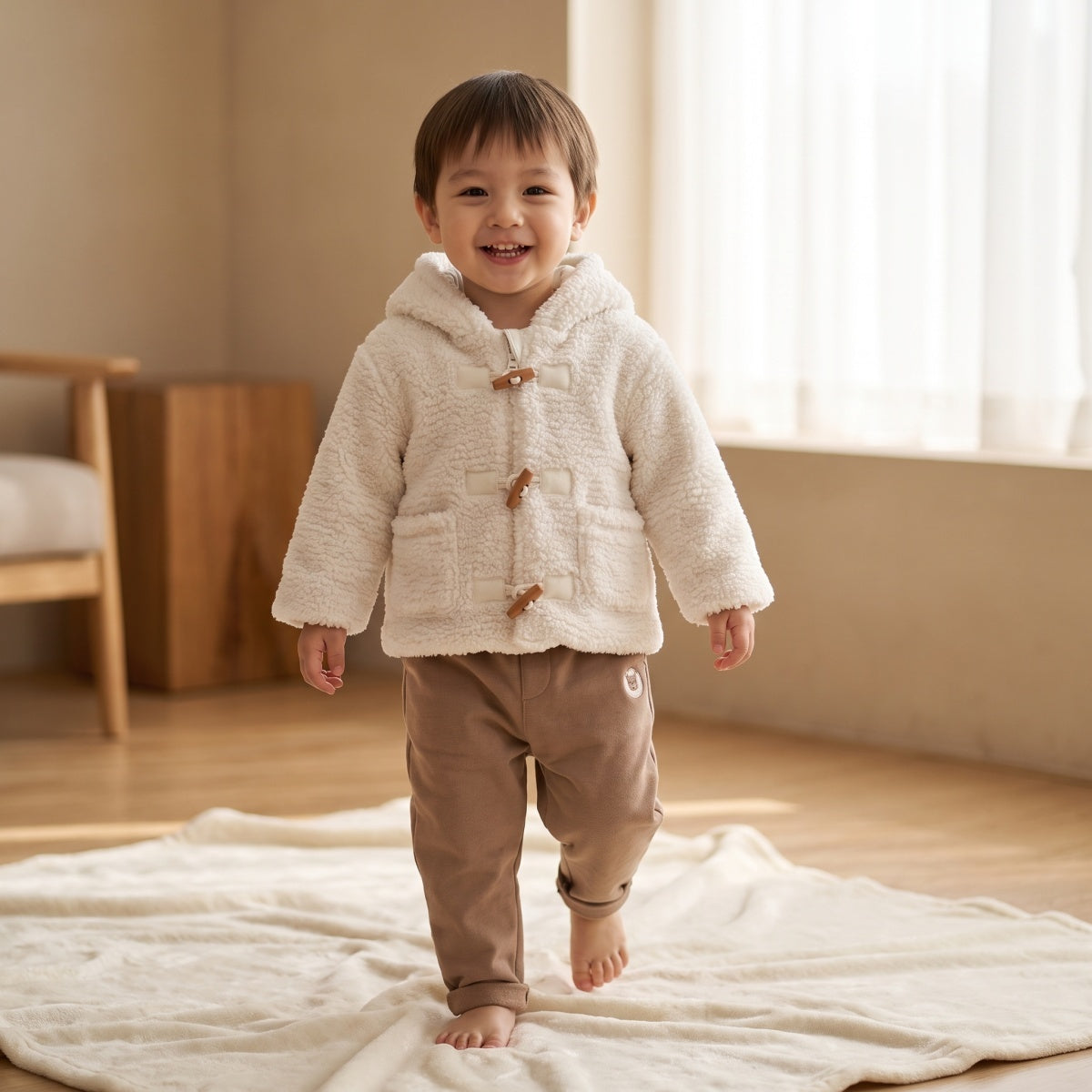 Baby Unisex Solid hooded jacket, Marshmallow