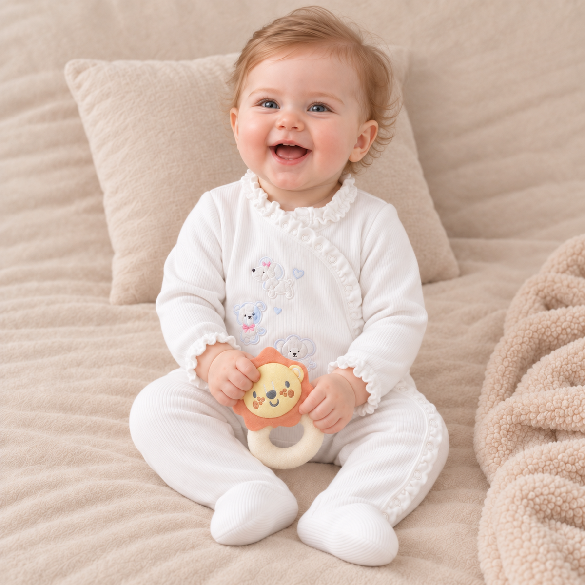 Puppy-Embroidered Sleepsuit (White)