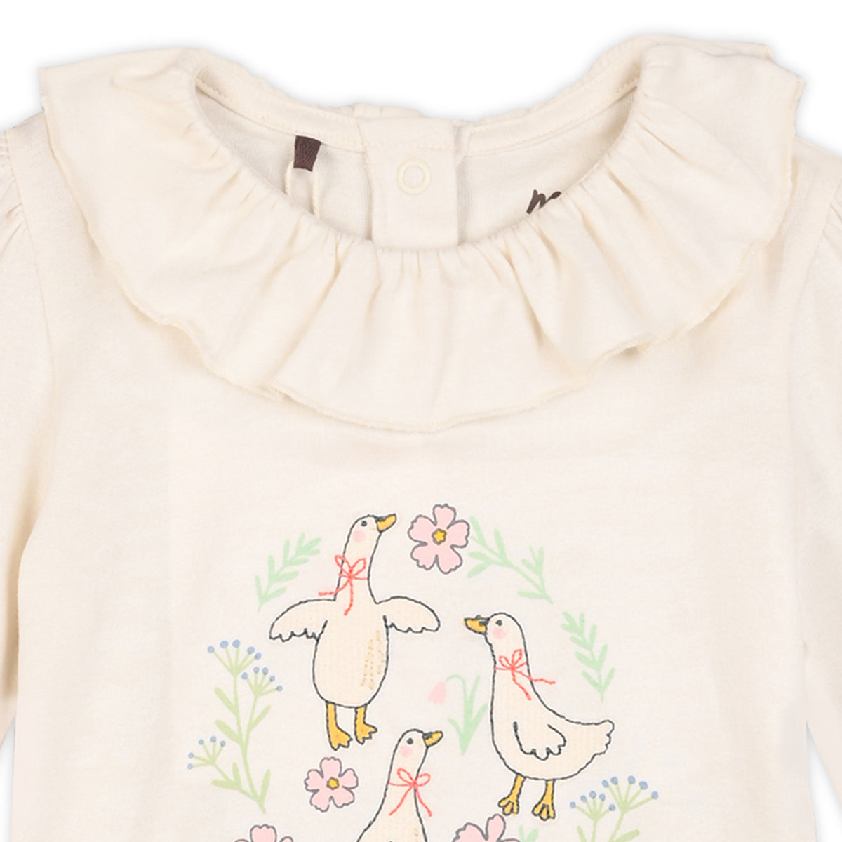 Baby Girls Duck Printed Top, White