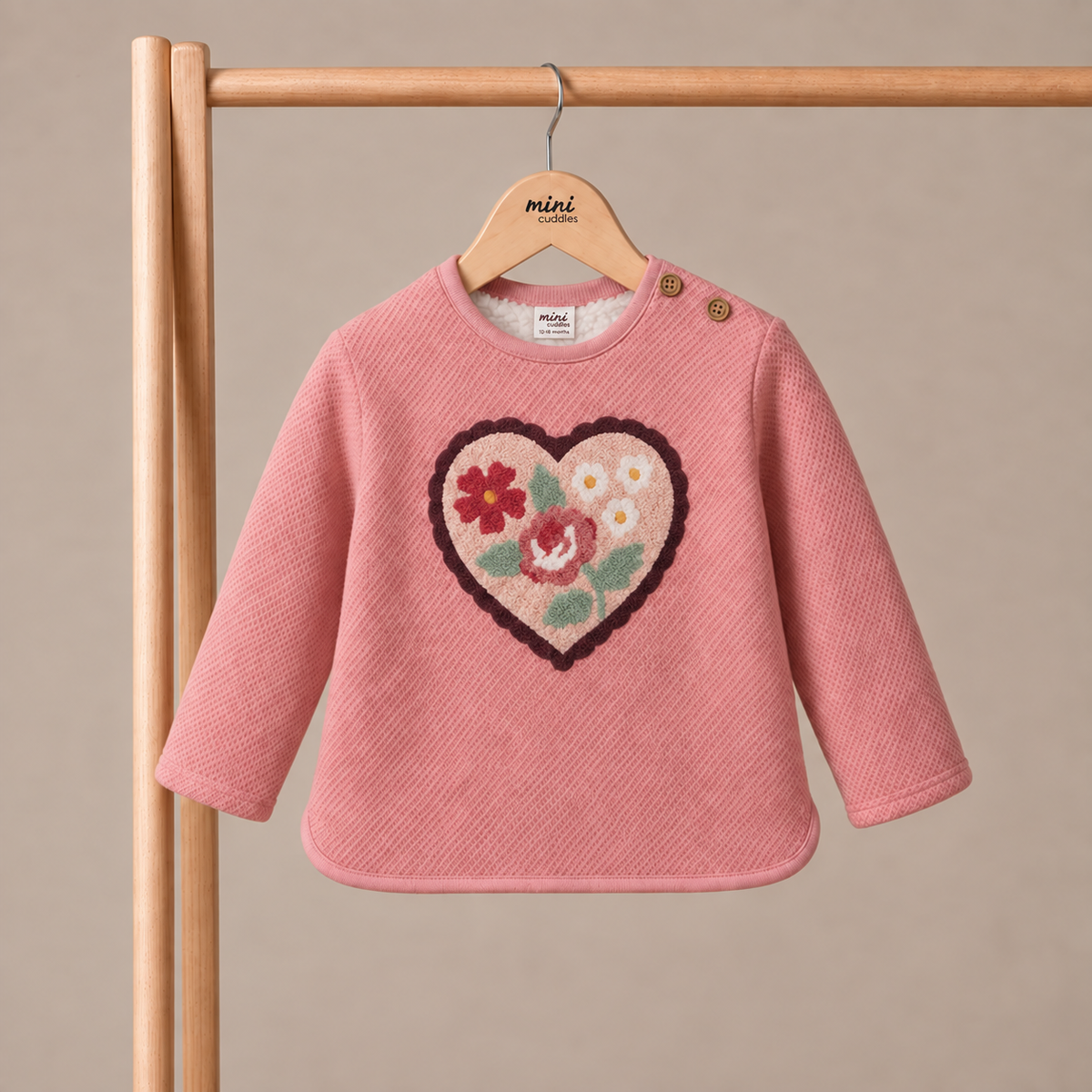 Baby Girls Floral Heart Embroidered Sweatshirt, Pink