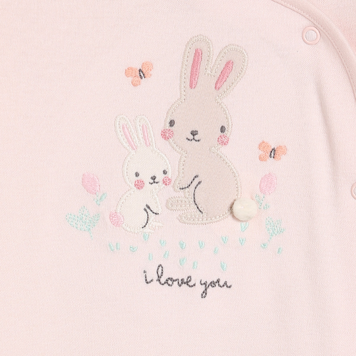 Baby Girls Rabbit Embroidered Sleepsuit, Pink