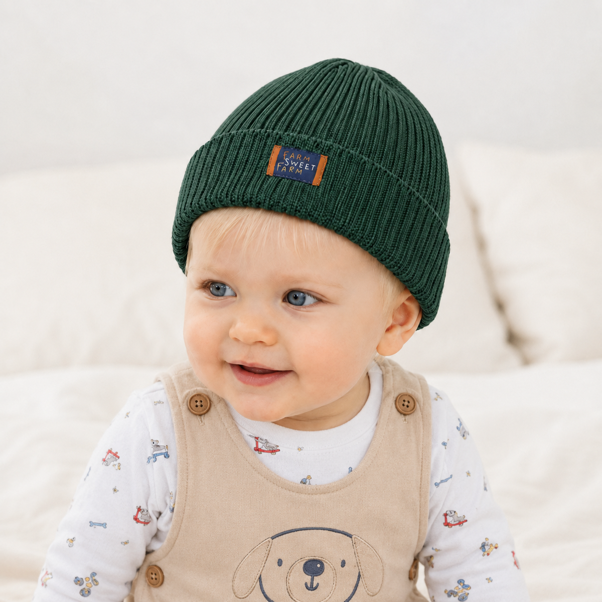 Baby Boys Ribbed Beanie, Forest Green