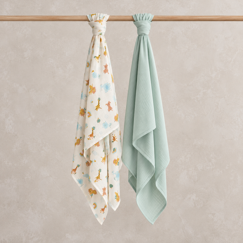 Animal-Print Muslin Blanket (Multicolor), 2 Pack