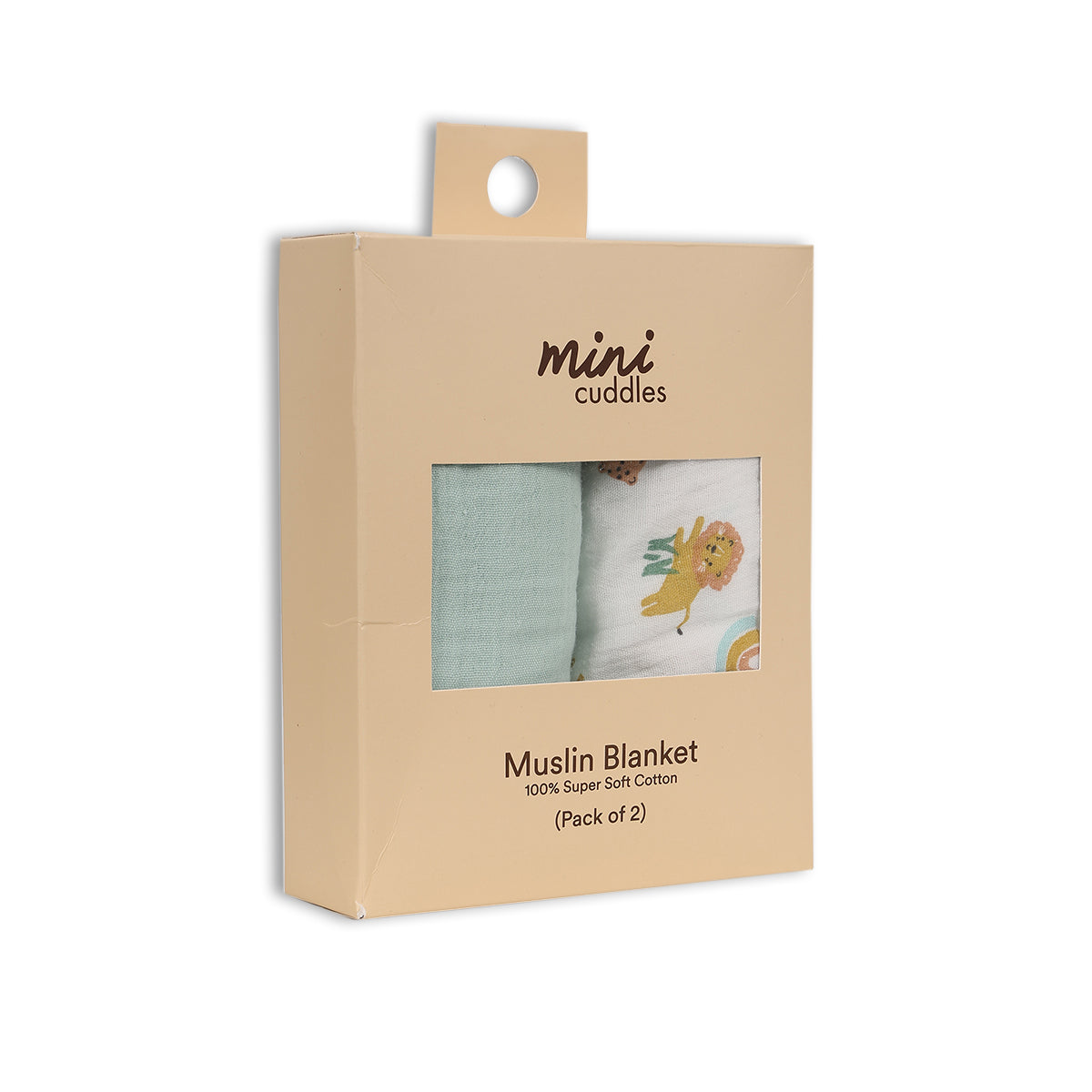 Baby Unisex 2pk Solid & Animal Printed Muslins, Multicolour