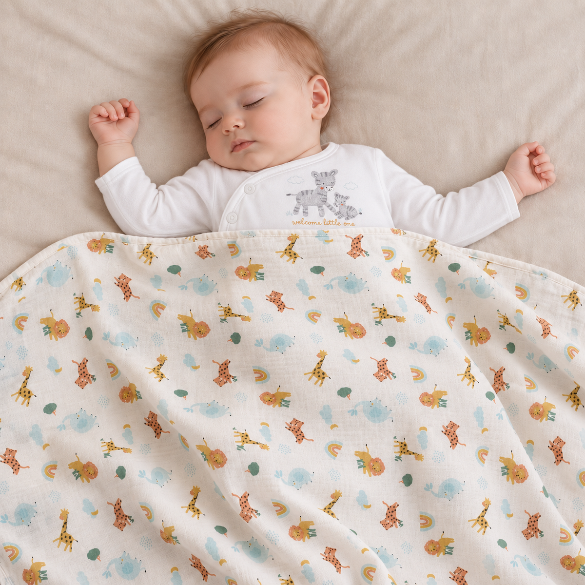 Animal-Print Muslin Blanket (Multicolor), 2 Pack