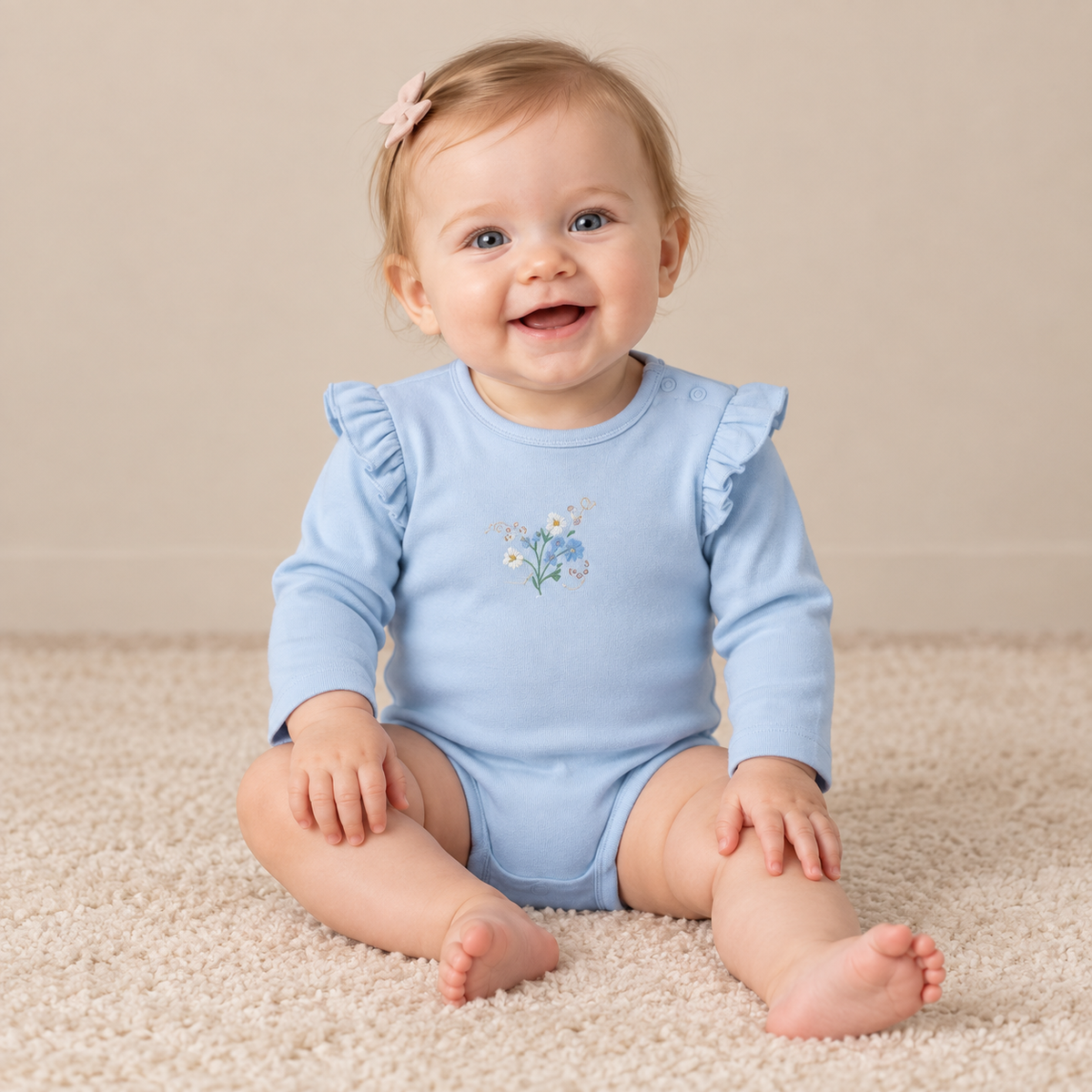 Baby Girls Floral 3pk Bodysuits, Cream, Multicolour