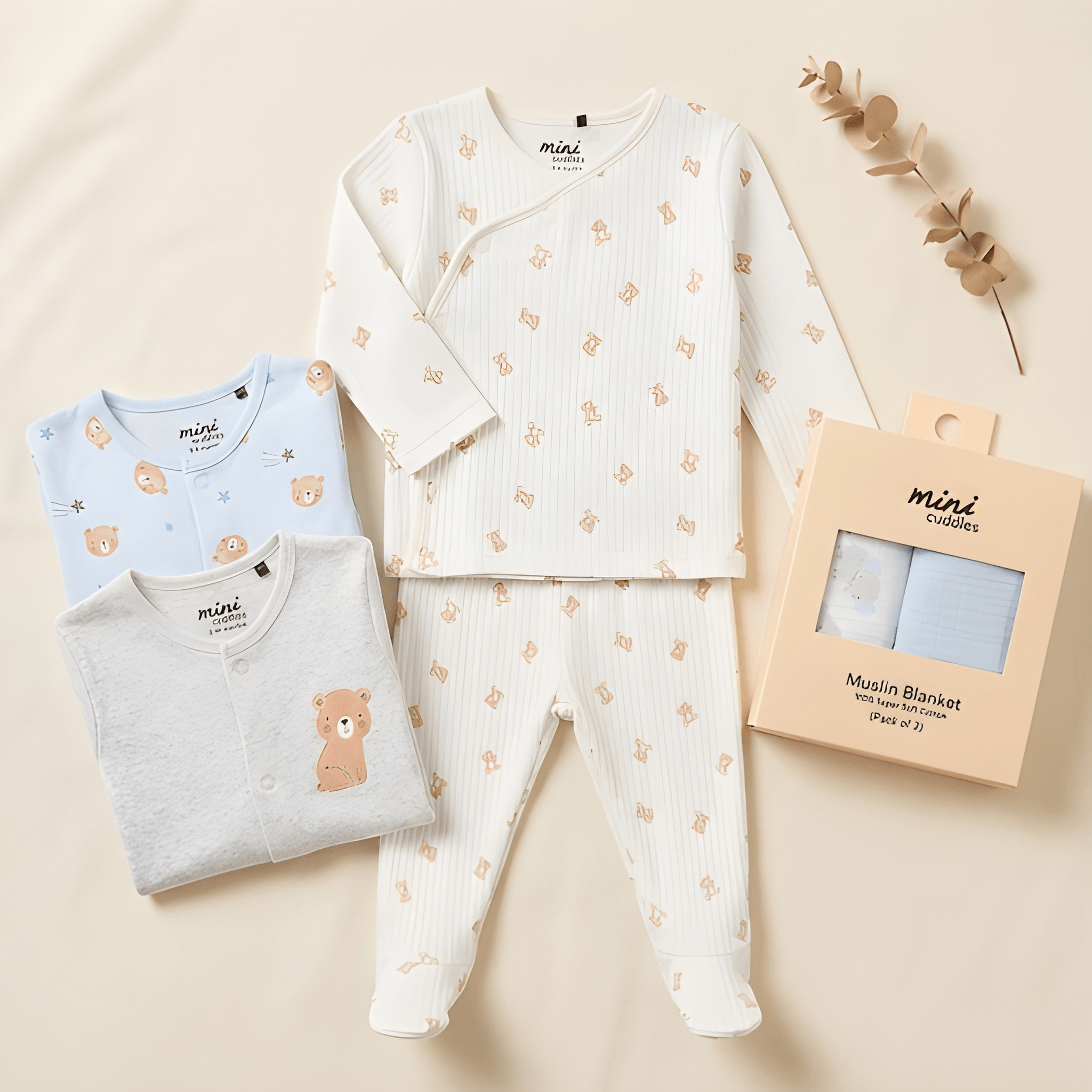Baby Boys Perfect First Gift Set | Teddy Outfit & Sleepsuits