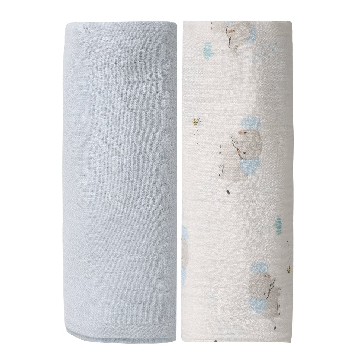Baby Boys 2pk Solid & Animal Printed Muslins, Multicolour - Minicuddles