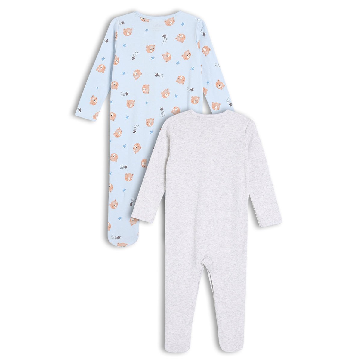 Baby Boys 2pk Teddy Bear Printed Sleepsuit, Multicolour - Minicuddles
