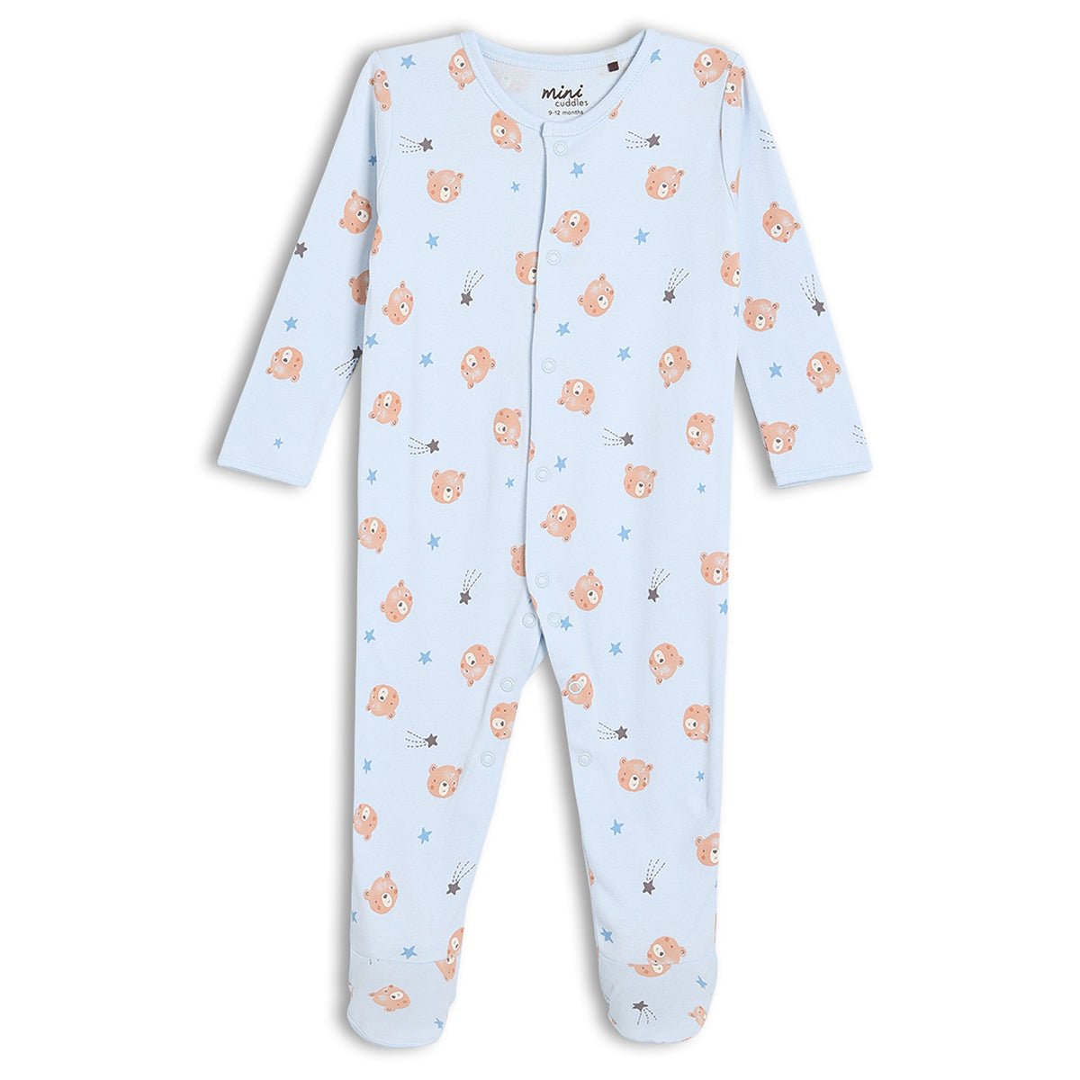 Baby Boys 2pk Teddy Bear Printed Sleepsuit, Multicolour - Minicuddles
