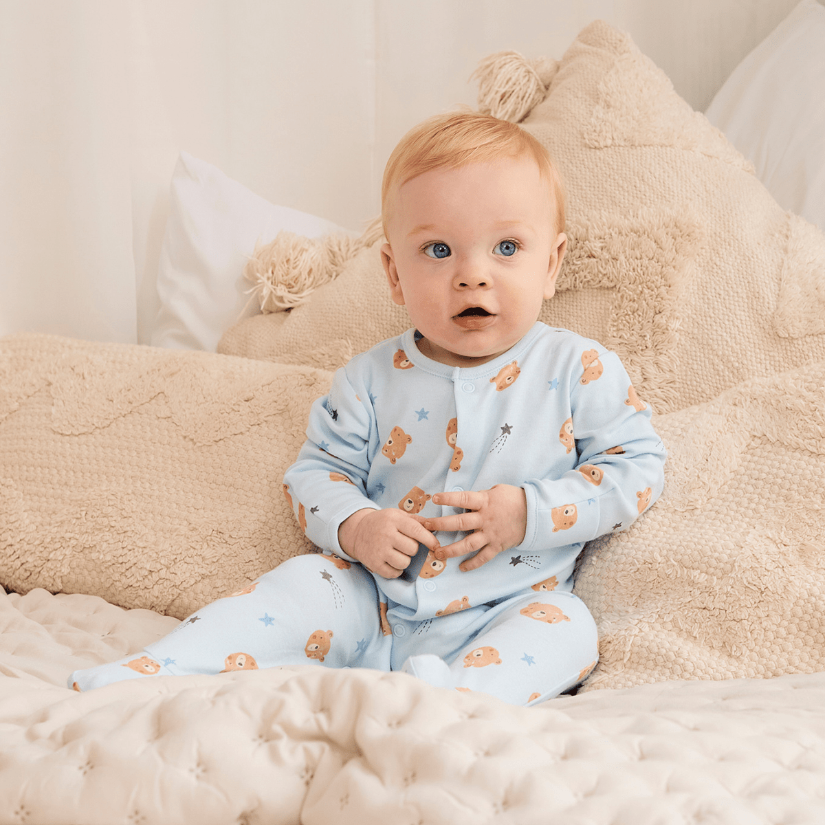 Baby Boys 2pk Teddy Bear Printed Sleepsuit, Multicolour - Minicuddles