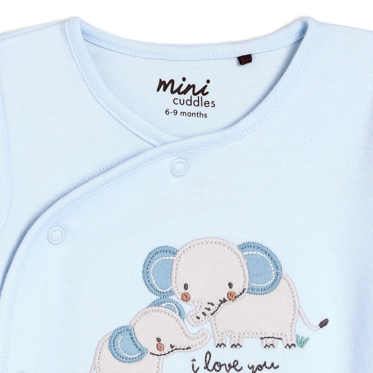 Baby Boys Elephant Embroidered Sleepsuit, Blue - Minicuddles