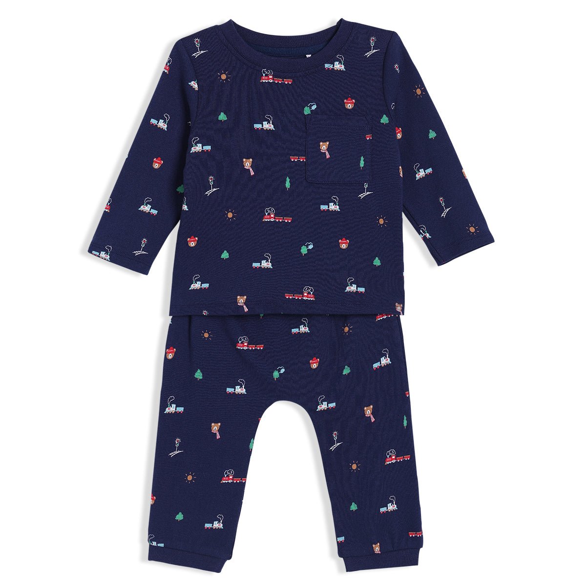 Baby Boys Novelty Printed 2pc Set, Navy Blue - Minicuddles