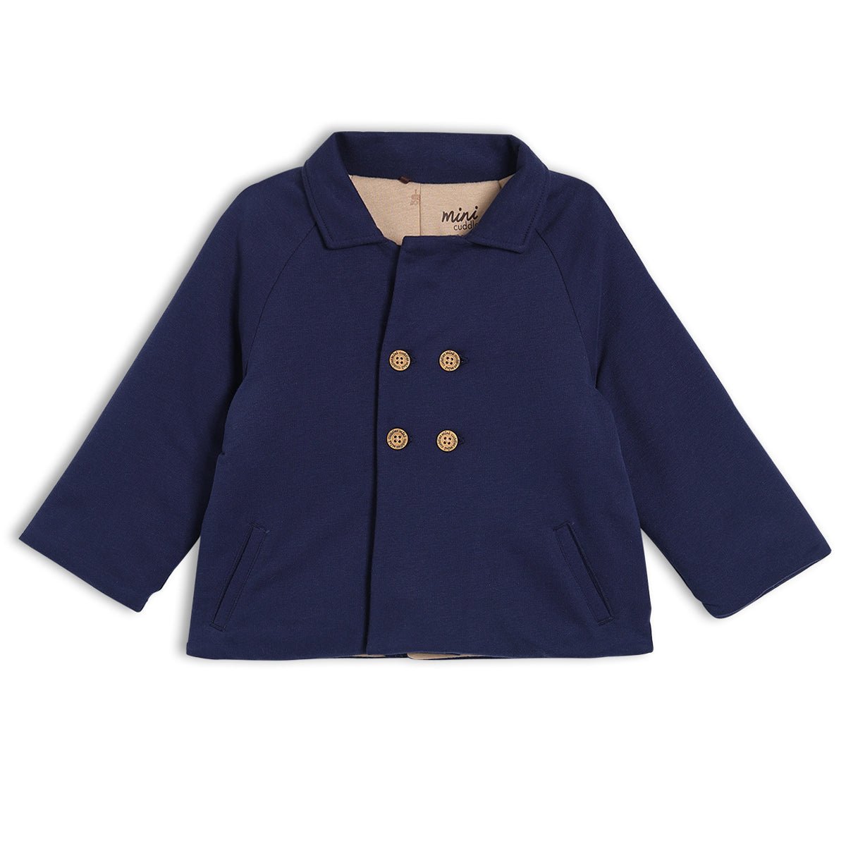Baby Boys Solid Jacket, Navy Blue - Minicuddles