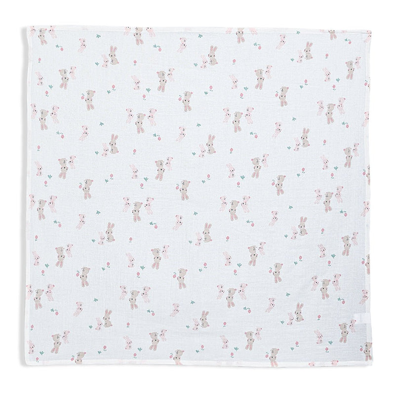 Baby Girls 2pk Solid & Rabbit Printed Muslins, Multicolour - Minicuddles