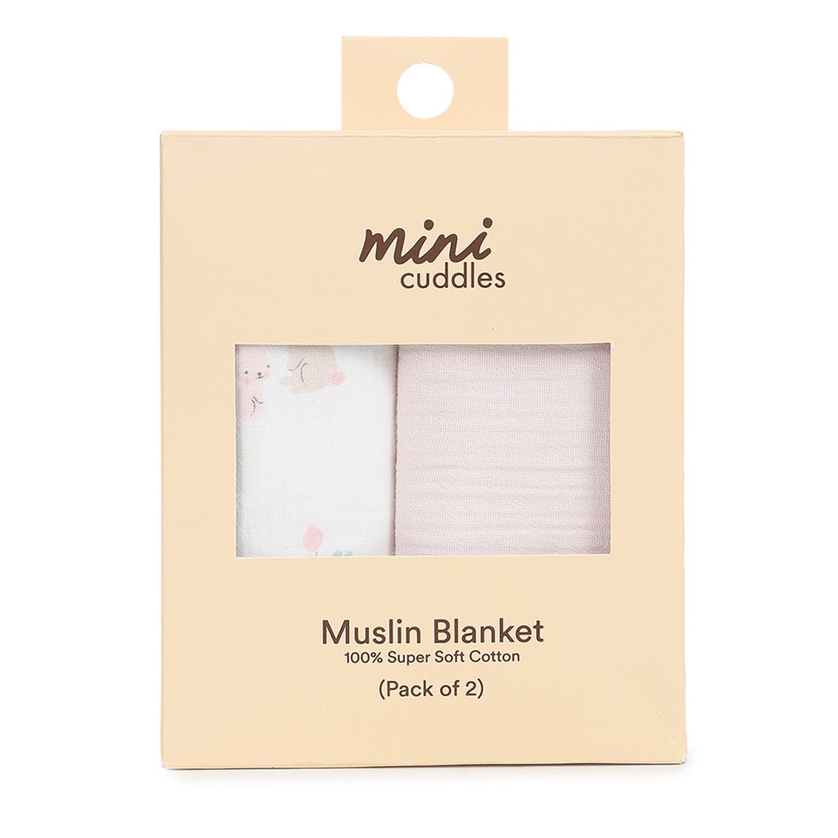 Baby Girls 2pk Solid & Rabbit Printed Muslins, Multicolour - Minicuddles
