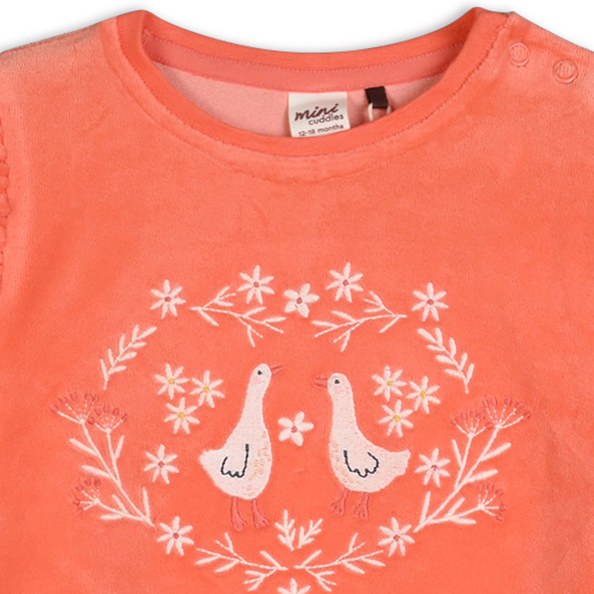 Baby Girls Floral Embroidered 2pc Set, Peach - Minicuddles