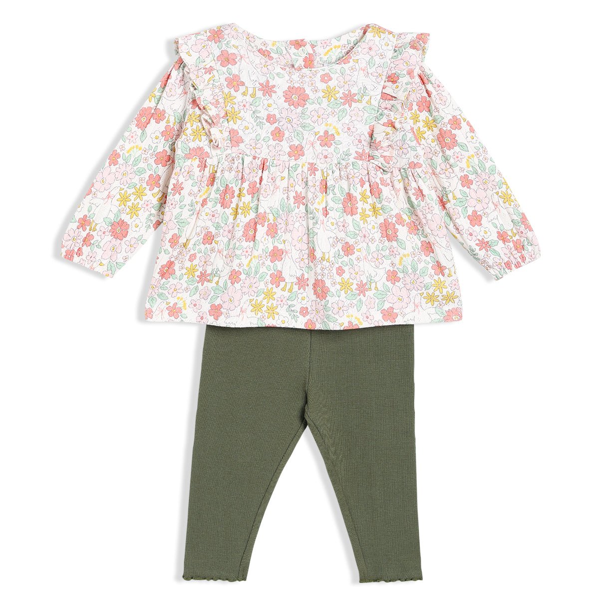 Baby Girls Floral Printed 2pc Set, Multicolour - Minicuddles