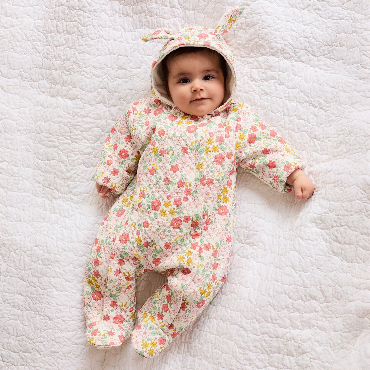 Baby Girls Floral Printed Hooded Pram Suit, Multicolour - Minicuddles