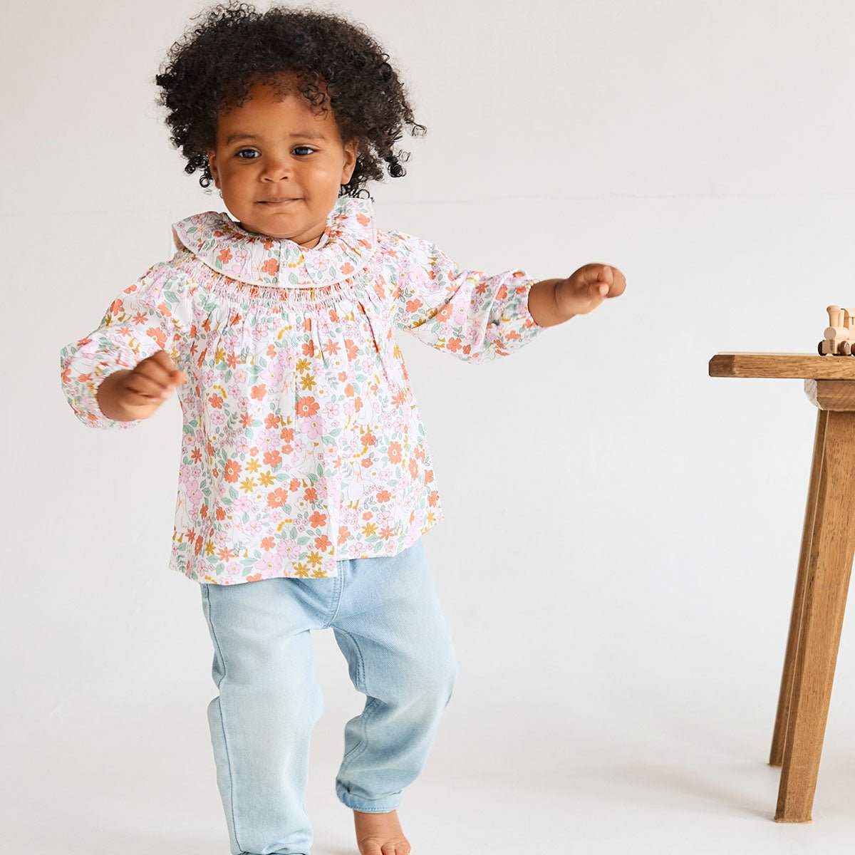 Baby Girls Floral Printed Woven Top, Multicolour - Minicuddles