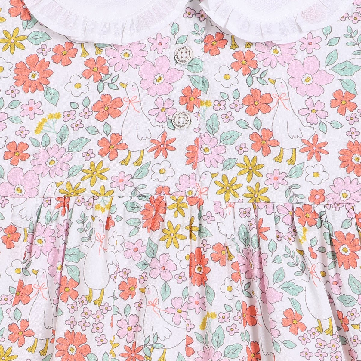 Baby Girls Peter Pan Collar Floral Printed Dress with Tights, Multicolour - Minicuddles