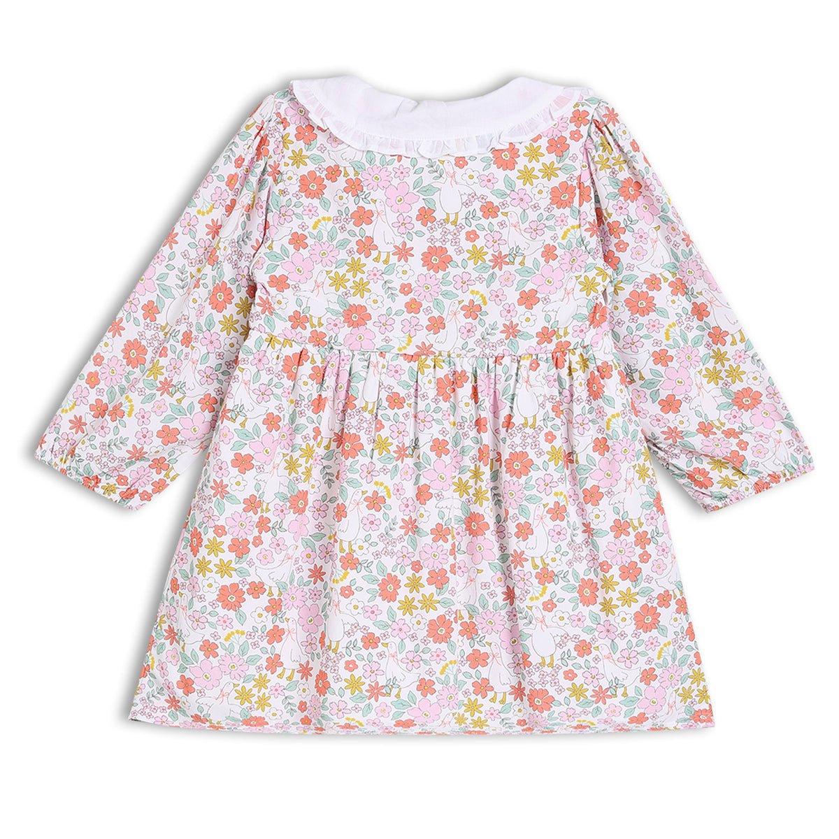 Baby Girls Peter Pan Collar Floral Printed Dress with Tights, Multicolour - Minicuddles