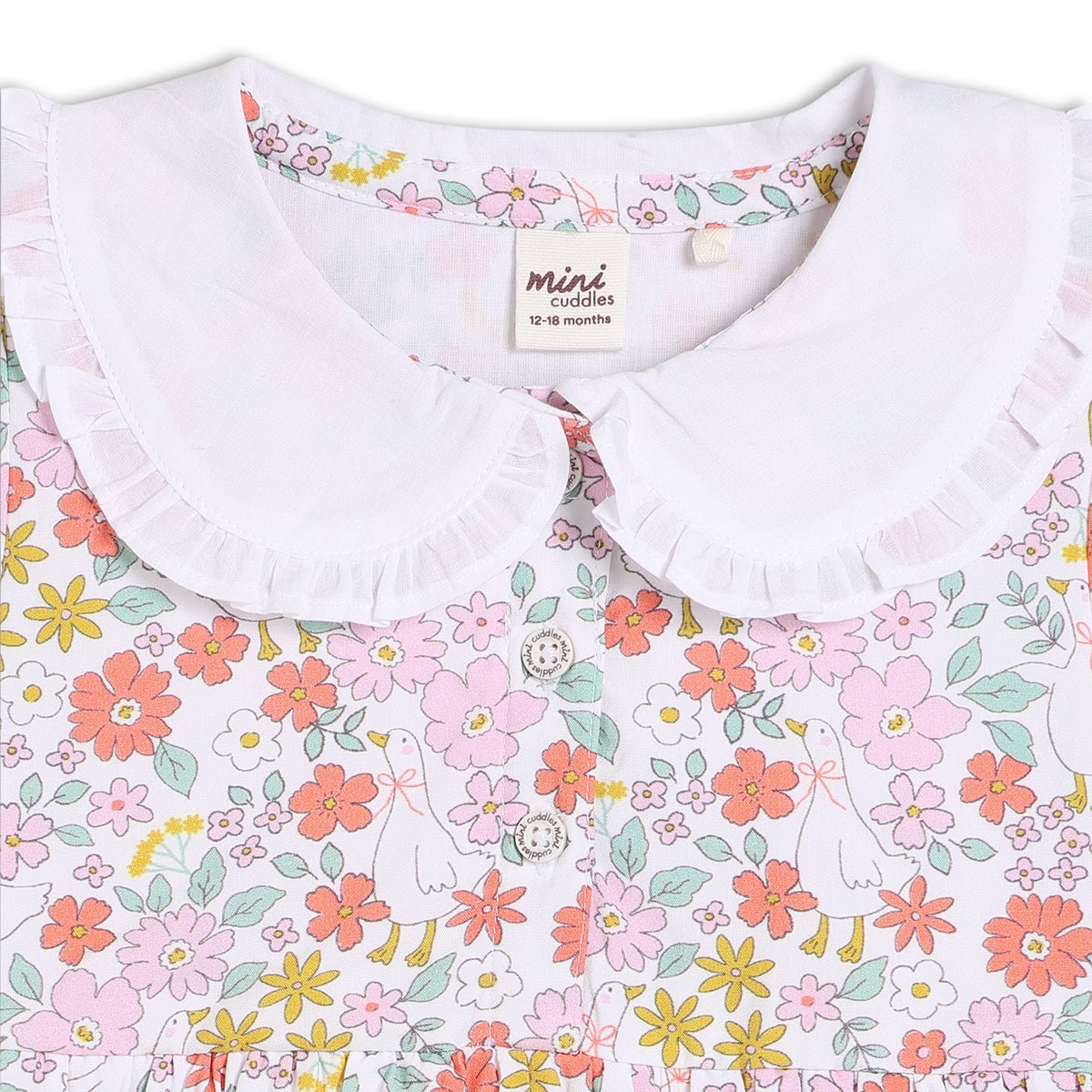 Baby Girls Peter Pan Collar Floral Printed Dress with Tights, Multicolour - Minicuddles