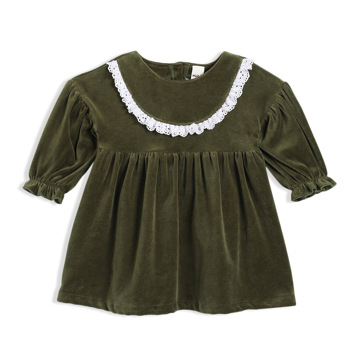 Baby Girls Schiffli Dress With Tights, Green - Minicuddles