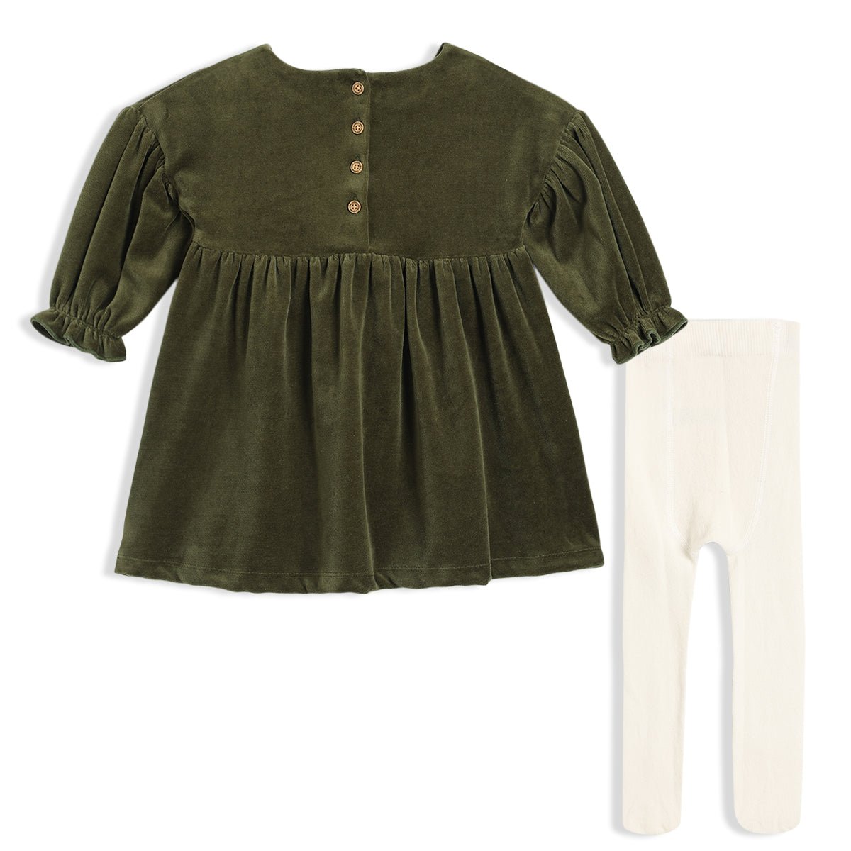 Baby Girls Schiffli Dress With Tights, Green - Minicuddles