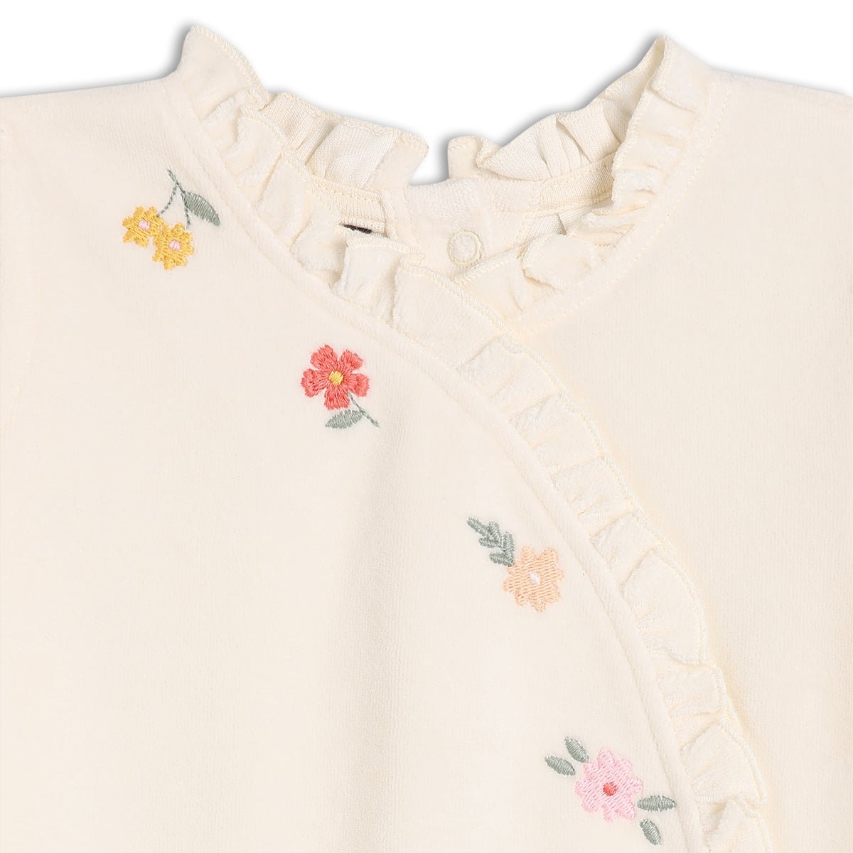 Baby Girls Velour Embroidered Sleepsuit & Toy, Cream - Minicuddles
