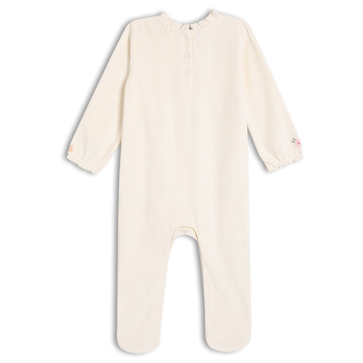 Baby Girls Velour Embroidered Sleepsuit & Toy, Cream - Minicuddles